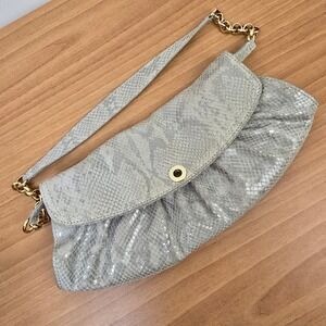 Charles David Gray Faux Snakeskin Convertible Clutch Shoulder‎ Bag Gold Chain